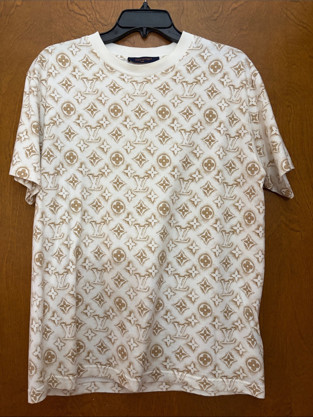 Louis Vuitton White & Tan All-Over Monogram Short Sleeve Tee